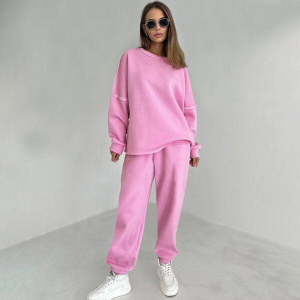 2025 Fall Winter Knitted Fleece Set – Women's Colorblock Hoodie & Slim Fit Pants, Stylish 2-Piece Outfit