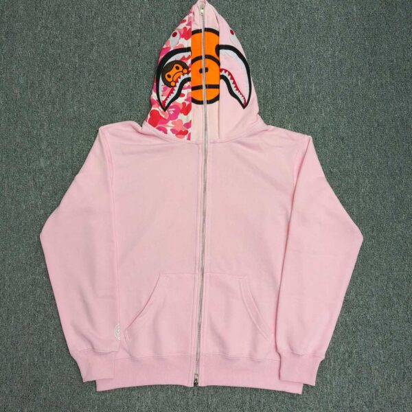 Unisex Shark Hoodie Zip-Up Jacket – Double Hood Black Pink Colorblock Sweatshirt | Streetwear Couple Outfit Y2K Harajuku Style