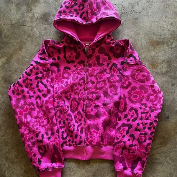 Unisex Leopard Print Tracksuit – Retro Streetwear Pullover Hoodie & Sweatpants Set, Loose Fit Casual Fall Winter Outfit