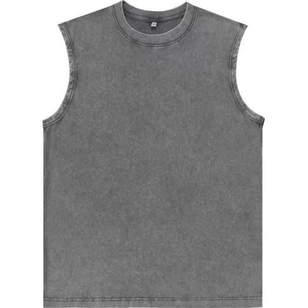 Pure cotton washed distressed sleeveless t-shirt for men and women with dropped shoulders and retro vest