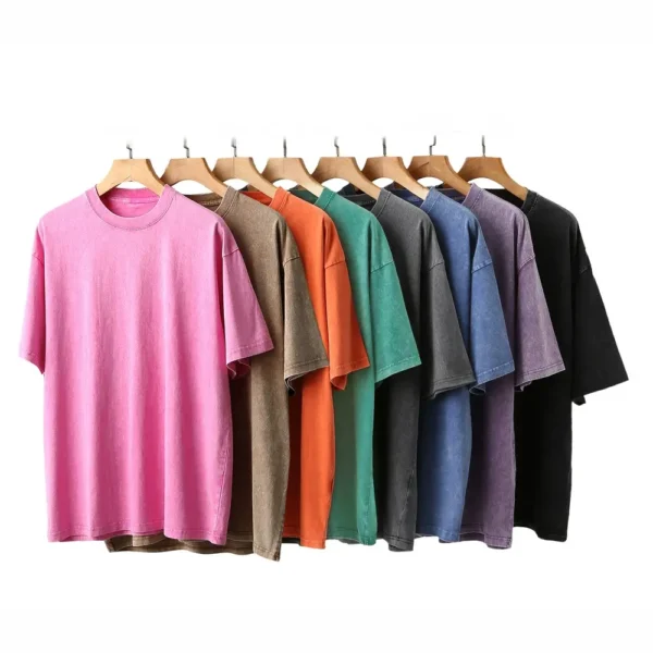 Washed and distressed solid color short-sleeved cotton T-shirt heavyweight men and women loose T-shirt