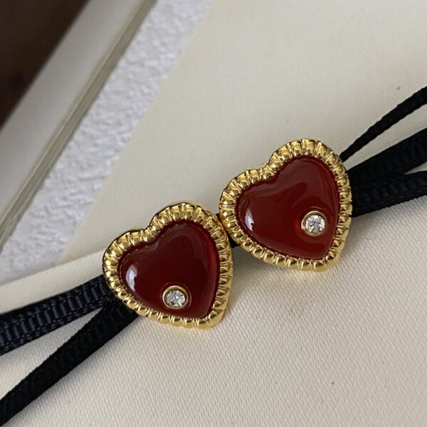 Red titanium steel heart earrings