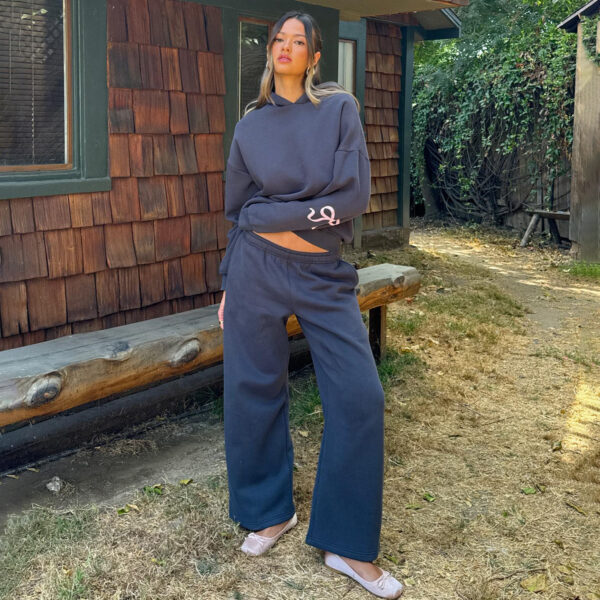 202X Women's Sporty Lounge Set – Bow Print Oversized Hoodie & Casual Pants, Trendy Outdoor Outfit