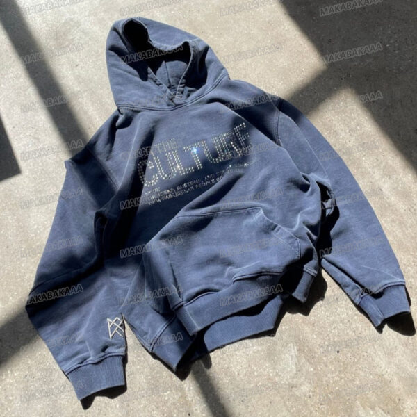 2025 Trendy Vintage Letter Rhinestone Hoodie - Oversized Unisex Fall Casual Sweatshirt | Loose Fit Retro Embellished Pullover | Must-Have Autumn Unisex Top