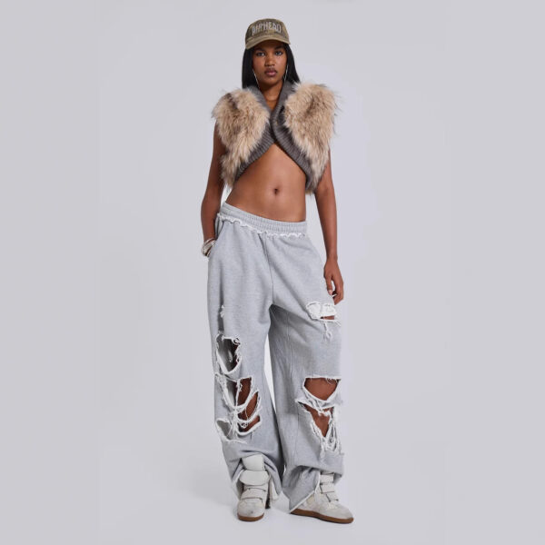 Baggy Ripped Sweatpants for Women – Wide Leg Casual Joggers with Distressed Design, Streetwear Lounge Pants