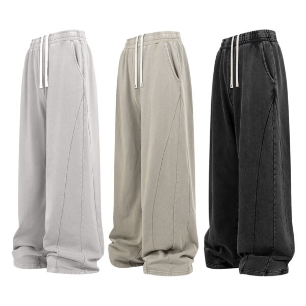 Men’s Distressed Snow-Washed Joggers – Patchwork Edge-Frayed Streetwear Pants for Fall/Winter