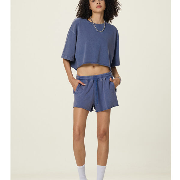 Vintage Washed 280G Cotton Baby Tee & Shorts Set for Women – Y2K Streetwear Summer Outfit