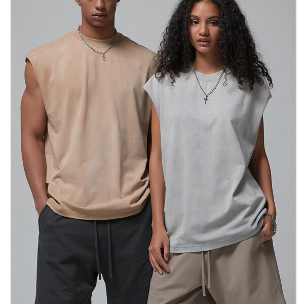 2025 Vintage Washed Sleeveless Tank Top for Men – 250G Distressed Muscle Vest Street Style