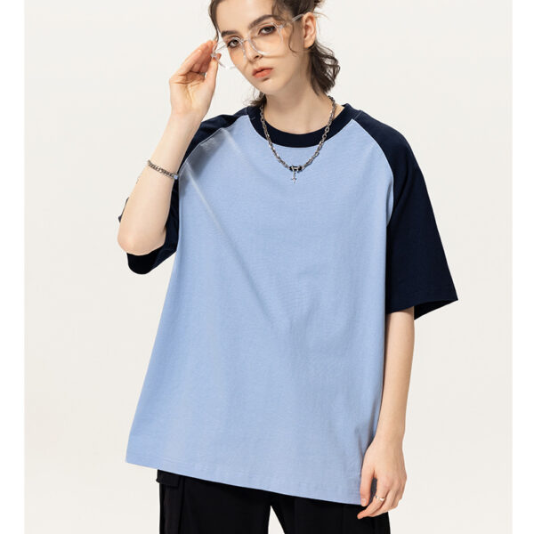 270G Heavyweight Cotton Raglan T-Shirt – Unisex Colorblock Short Sleeve Tee for Men & Women